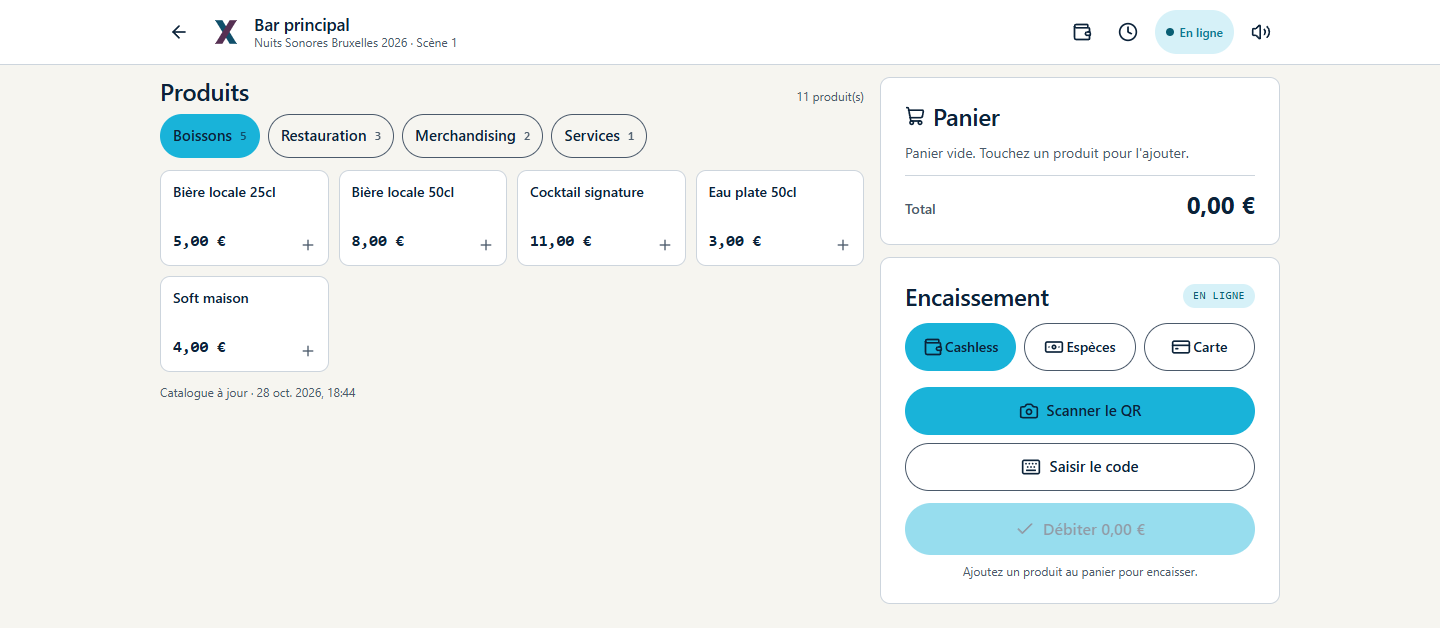 Terminal de caisse Clixite Pay avec produits et panier